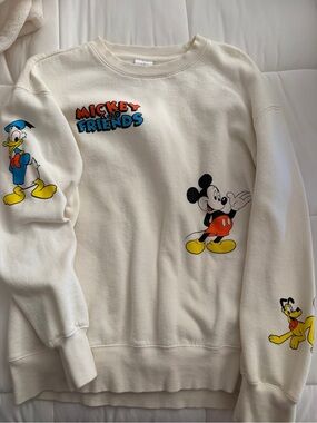Disney Cream Crewneck Sweatshirt with Mickey & Friends Graphics